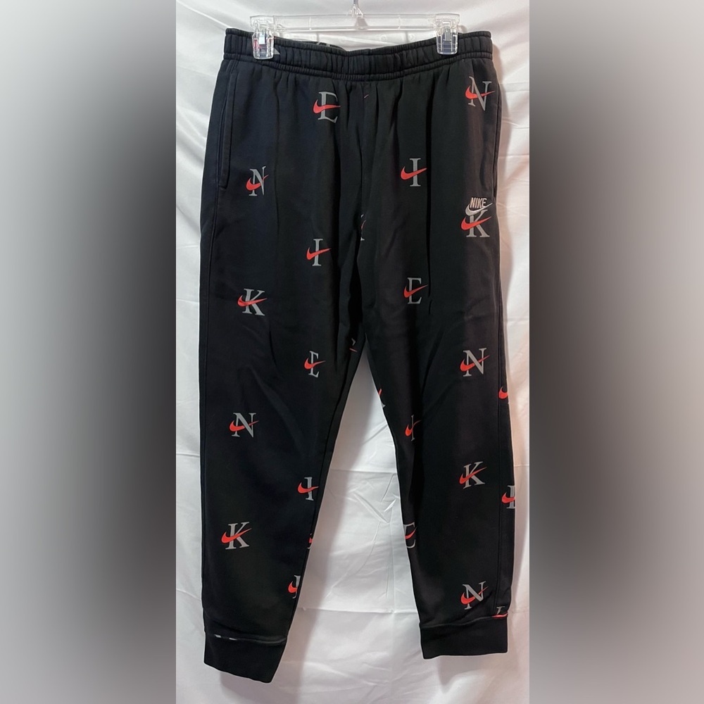 Nike Black Joggers with Red & Gray Logo Pattern
